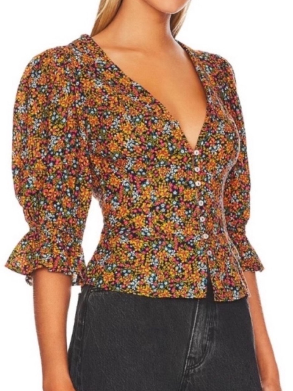 NWT Free People I Found You Printed Top in Navy Combo size medium